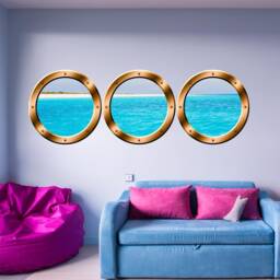 Beach Wall Decal Cruise Ship Porthole Windows Mural Stickers - Peel & Stick Window 3D Ocean Art - Vwaq Spw24 - thumbnail 3