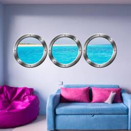 Beach Wall Decal Cruise Ship Porthole Windows Mural Stickers - Peel & Stick Window 3D Ocean Art - Vwaq Spw24 - thumbnail 1
