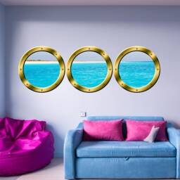 Beach Wall Decal Cruise Ship Porthole Windows Mural Stickers - Peel & Stick Window 3D Ocean Art - Vwaq Spw24 - thumbnail 2
