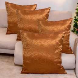Set Of 4 Floral Orange Pillow Covers Filled - 16x16 - thumbnail 1