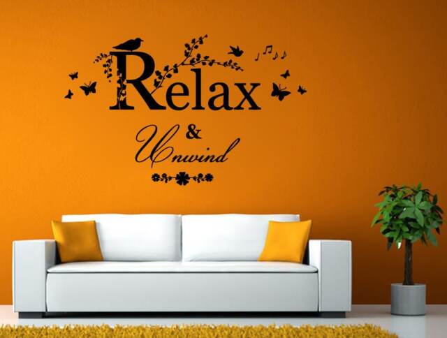 Relax & Unwind Flowers Birds Tree Branch Quote Wall Window Vehicle Sticker Decal Vinyl Fathead Mural Decor L2064 - image 1