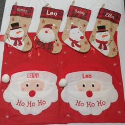 Personalised Embroidered Deluxe Plush Hessian Tartan Father Christmas Santa Snowman Reindeer Penguin Traditional Stocking - thumbnail 3