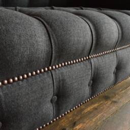 3 Seater Charcoal Grey Herringbone Wool Fabric Chesterfield Sofa, British Handmade Furniture - thumbnail 3