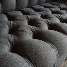 3 Seater Charcoal Grey Herringbone Wool Fabric Chesterfield Sofa, British Handmade Furniture - thumbnail 2