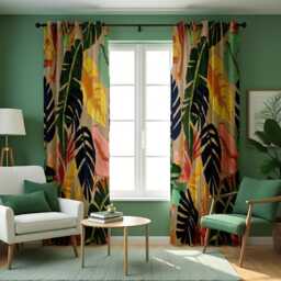 Bold Tropical Leaf Curtains, Multicolour Jungle Foliage Drapes, Vibrant Botanical Pattern Window Curtain Panels - thumbnail 2