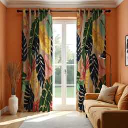 Bold Tropical Leaf Curtains, Multicolour Jungle Foliage Drapes, Vibrant Botanical Pattern Window Curtain Panels