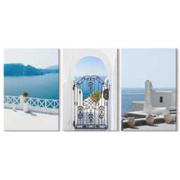 Set Of 3 Canvas Prints - Sea Views With White Buildings Greece, Blue Wall Art, Landscapes Decor