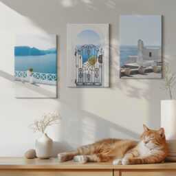 Set Of 3 Canvas Prints - Sea Views With White Buildings Greece, Blue Wall Art, Landscapes Decor - thumbnail 2