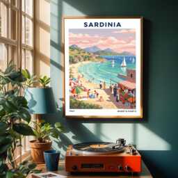 Sardinia Beach Scene Art Print Vintage Italian Coastal Travel Poster - thumbnail 2