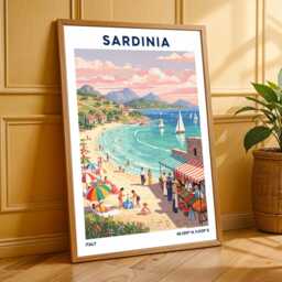 Sardinia Beach Scene Art Print Vintage Italian Coastal Travel Poster - thumbnail 3