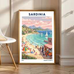 Sardinia Beach Scene Art Print Vintage Italian Coastal Travel Poster - thumbnail 1