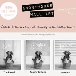 Black & White Print Chocolate Brown Labrador Retriever Dog in A Laundry Basket Print, Funny Bathroom Pet Dog Room Decor - thumbnail 3