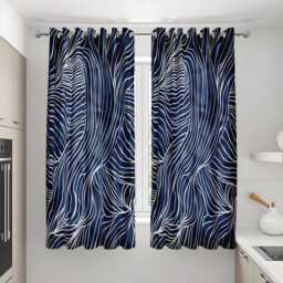 Navy Abstract Line Curtains, Modern Minimalist Drapes, Blue White Wavy Pattern Panels, Custom Size Contemporary Room Decor - thumbnail 2