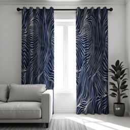 Navy Abstract Line Curtains, Modern Minimalist Drapes, Blue White Wavy Pattern Panels, Custom Size Contemporary Room Decor - thumbnail 1