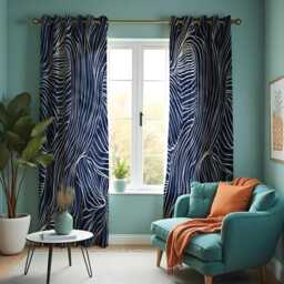 Navy Abstract Line Curtains, Modern Minimalist Drapes, Blue White Wavy Pattern Panels, Custom Size Contemporary Room Decor - thumbnail 3