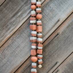Mojave Blocks Wall Art Beach Handcrafted Hanging Wind Chime Natural Clay Boho Style Desert Pottery Glazed Ceramic Twine - thumbnail 4