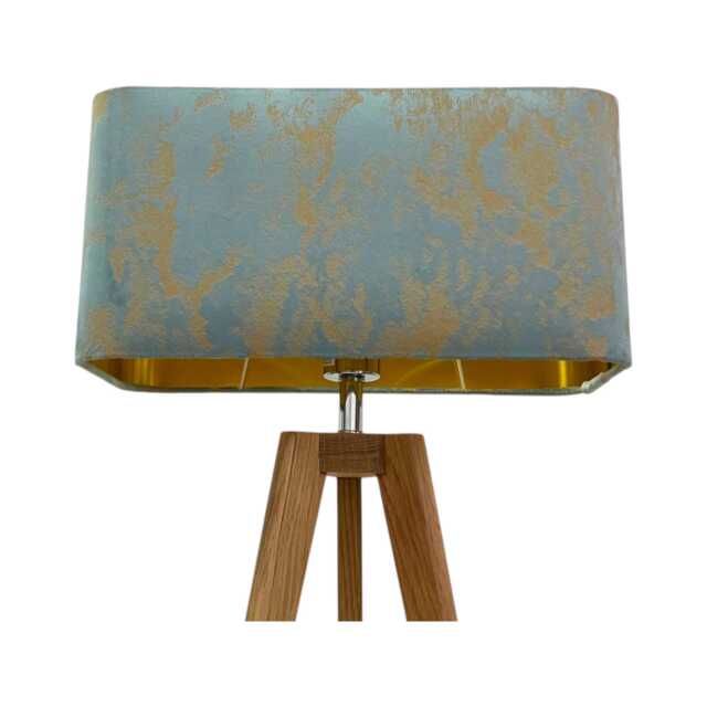 Duck Egg Blue Gold Foil Marbled Velvet Brushed Rounded Rectangle Lampshade - image 1