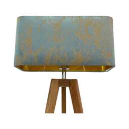 Duck Egg Blue Gold Foil Marbled Velvet Brushed Rounded Rectangle Lampshade - thumbnail 1