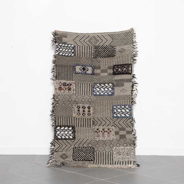 Vintage Geometric Berber Rug Black & White Moroccan Carpet - 6, 5x3, 6 Ft - image 1