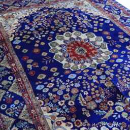 Hand-Knotted Wool Afghan Rug 9.5x6.7 Ft, Navy Blue Medallion Tabriz Design - thumbnail 2