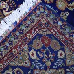 Hand-Knotted Wool Afghan Rug 9.5x6.7 Ft, Navy Blue Medallion Tabriz Design - thumbnail 4