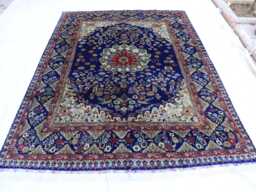 Hand-Knotted Wool Afghan Rug 9.5x6.7 Ft, Navy Blue Medallion Tabriz Design - thumbnail 1