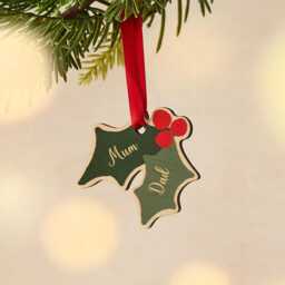 Personalized Holly Leaf Christmas Ornament - Newlywed Bauble - thumbnail 2