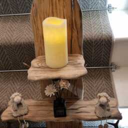Large Handmade Solid Oak & Real Roe Deer Antler Shelf . Candles Etc Not Included - thumbnail 3