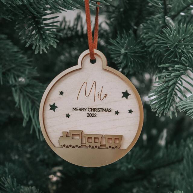 Train Personalised Christmas Bauble First Gift Ornament Wooden - image 1