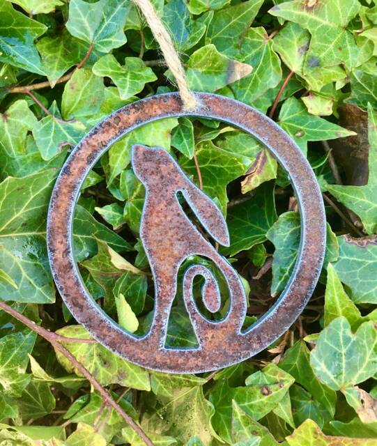 Celtic Hare Rustic Christmas Tree Ornament Moon Gazing Pagan Rusty Rabbit Hanger Druid Decoration Witchcraft Mythology 10cm, 20cm - image 1