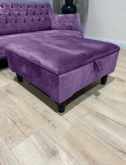 Purple Velvet Storage Ottoman Square Footstool Pouffe, Handmade in UK - image 1