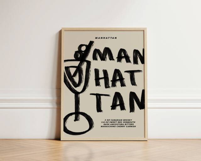 Manhattan Print, Classic Cocktail Retro Wall Art, Kitchen Prints, Aesthetic Decor, Gallery Wall, Home Inspo, Unframed - image 1