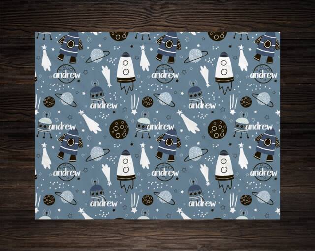 Personalized Space Baby Blanket Gifts Planets Shower Gift Newborn Watch Me Grow Boy Monogram - image 1