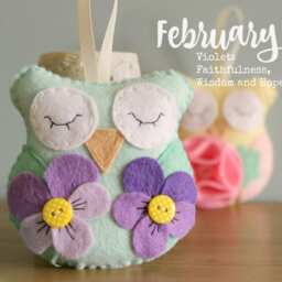 February Birth Month Felt Owl Ornament Violet Flower Decoration - thumbnail 2