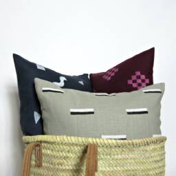 stone Gray Linen Pillow Cover With Black & White Print /Block Printed Cushion Minimalist Decorative Throw Neutral Geometric Bedding Accent - thumbnail 3