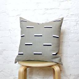 stone Gray Linen Pillow Cover With Black & White Print /Block Printed Cushion Minimalist Decorative Throw Neutral Geometric Bedding Accent - thumbnail 2