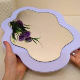 Small Veri Peri Wavy Wall Mirror, Asymmetrical Decorative Little Curvy Mirror For Wall, Irregular Hanging , Oval Squiggle - thumbnail 2