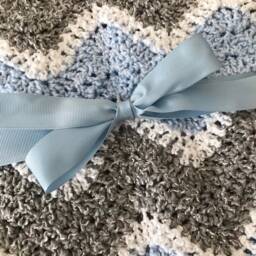 Blue & Grey Baby Blanket - Striped Handmade Boy Crochet Ripple For Shower - thumbnail 3