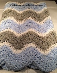 Blue & Grey Baby Blanket - Striped Handmade Boy Crochet Ripple For Shower - thumbnail 2