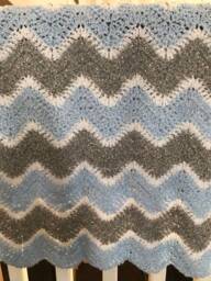 Blue & Grey Baby Blanket - Striped Handmade Boy Crochet Ripple For Shower - thumbnail 1