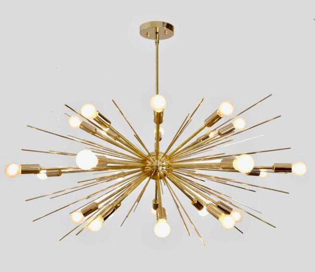 Large Mid Century Sputnik Chandelier, Handmade Urchin Light - Spurchin Modern Brass Ceiling 36 - image 1
