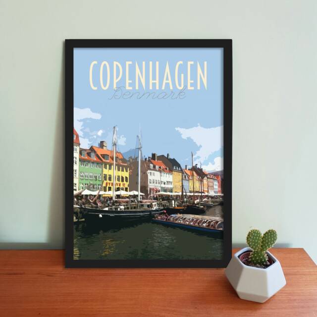 Copenhagen Travel Poster - Retro Vintage Style Denmark Art Print, Artwork, Homeware, Postcard - image 1