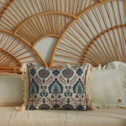 Blue Iris in Istanbul Cushion With Fringe, Decorative Pillow, Cotton Sofa Cushion, Pillow For Living Room, Bedroom - thumbnail 2