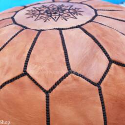 Handmade Moroccan Leather Pouf Round Ottoman Footstool, Unstuffed - thumbnail 3