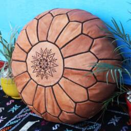 Handmade Moroccan Leather Pouf Round Ottoman Footstool, Unstuffed - thumbnail 2
