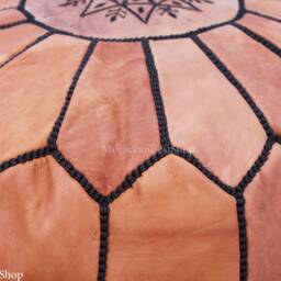 Handmade Moroccan Leather Pouf Round Ottoman Footstool, Unstuffed - thumbnail 4