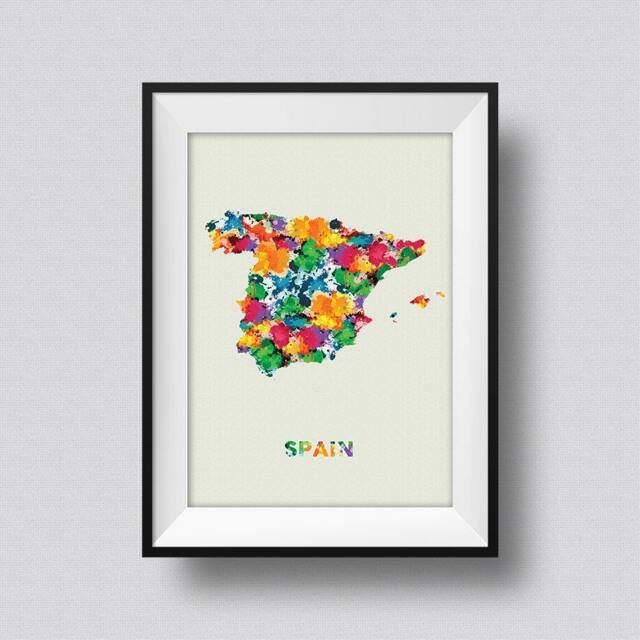 Spain Watercolor Map Art Print Ink Splash Poster Canvas