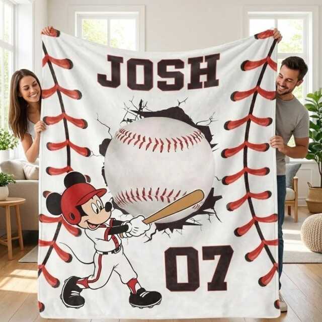 Custom Mouse Baseball Blanket, Personalized Name Number Sport Lover Gift, Gift For Kid, Father's Day - image 1