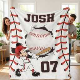 Custom Mouse Baseball Blanket, Personalized Name Number Sport Lover Gift, Gift For Kid, Father's Day - thumbnail 1