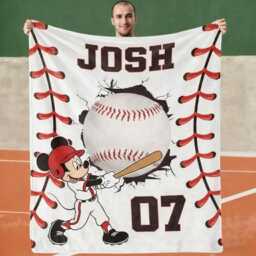 Custom Mouse Baseball Blanket, Personalized Name Number Sport Lover Gift, Gift For Kid, Father's Day - thumbnail 2
